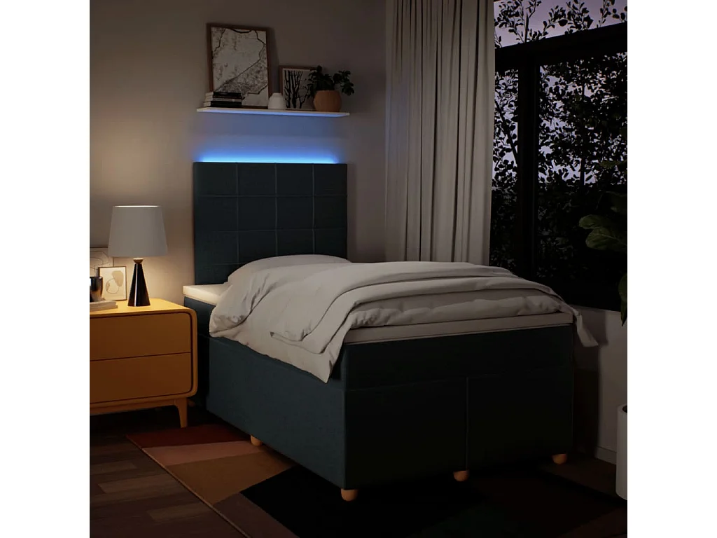 Cama box spring con colchón tela azul 120x190 cm