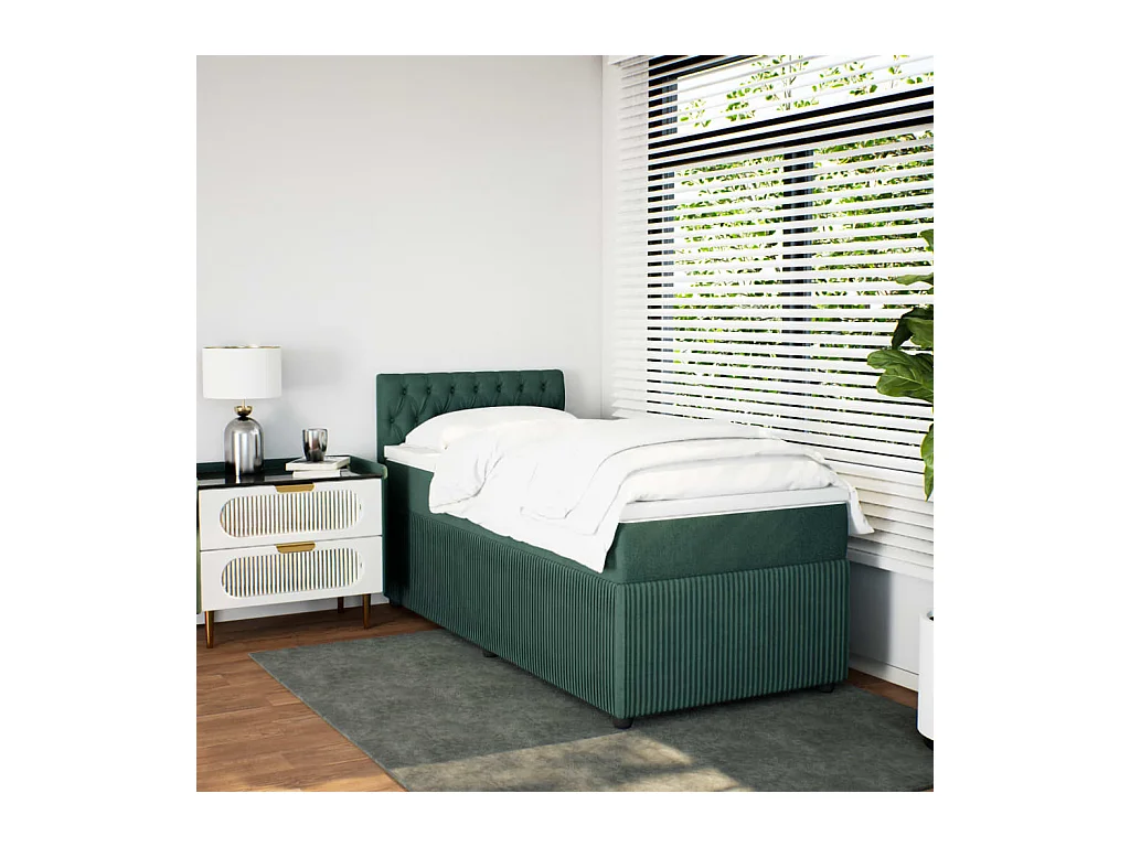 Sommier à lattes de lit avec matelas Vert foncé 100x200 cm