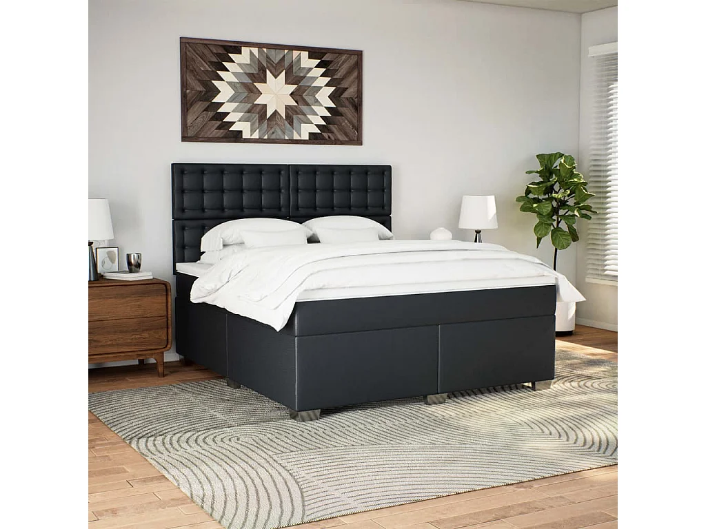 Cama com molas/colchão 180x200 cm couro artificial preto