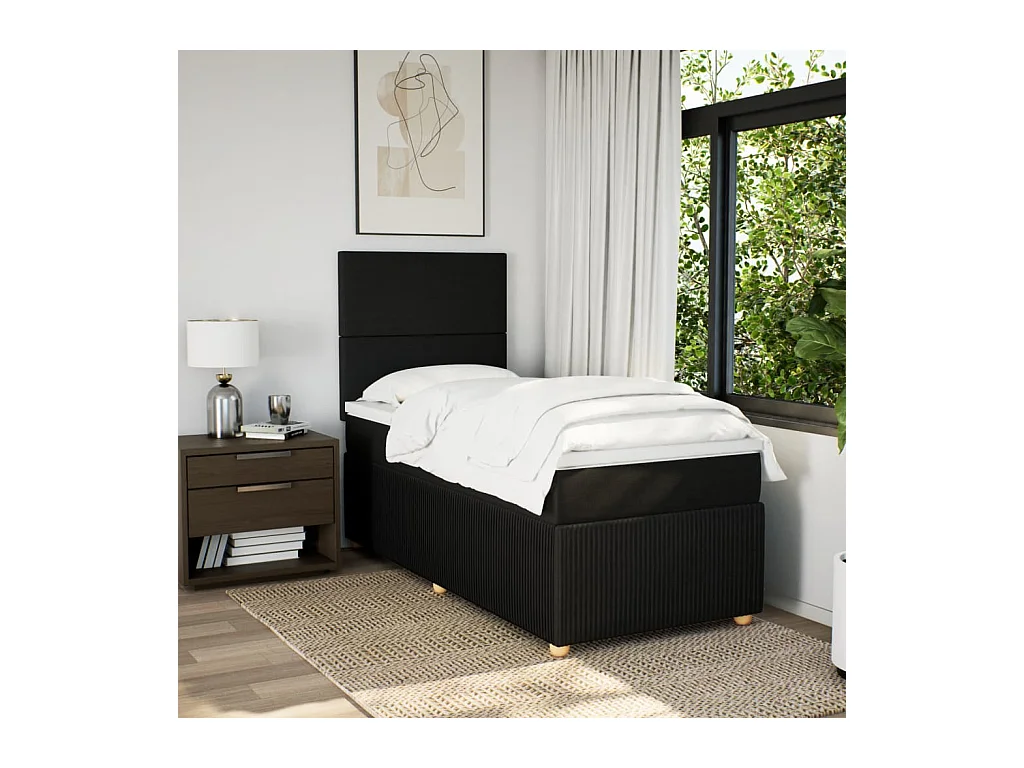 Sommier à lattes de lit avec matelas Noir 90x200 cm Tissu