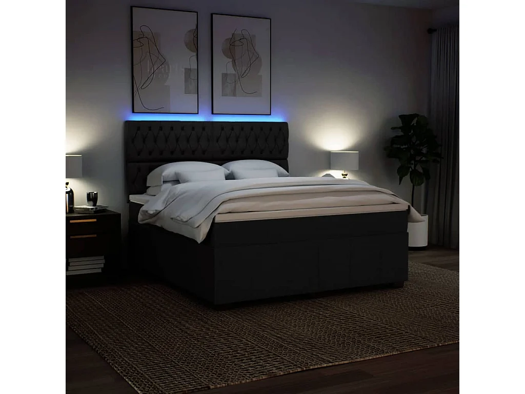 Cama box spring con colchón tela negro 180x200 cm