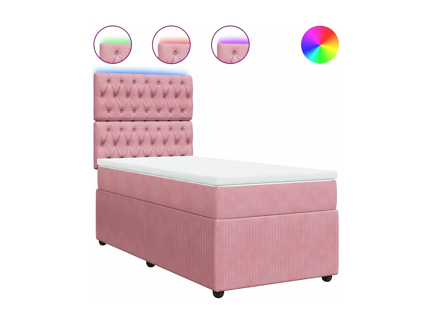 Cama box spring con colchón terciopelo rosa 90x200 cm