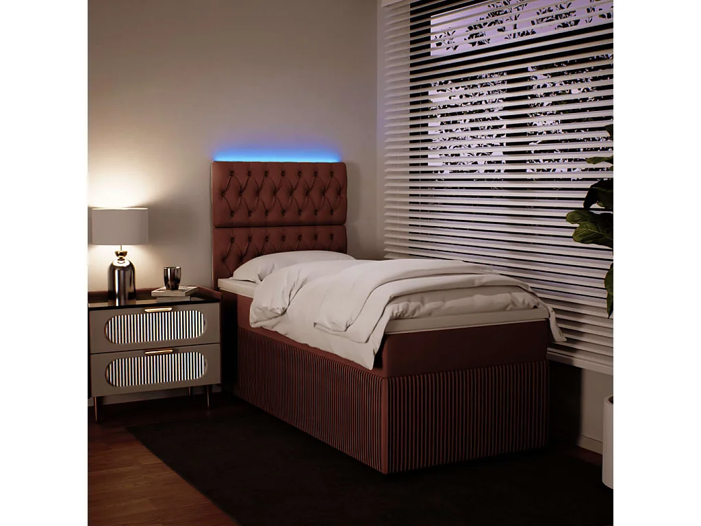 Cama box spring con colchón terciopelo rosa 90x200 cm