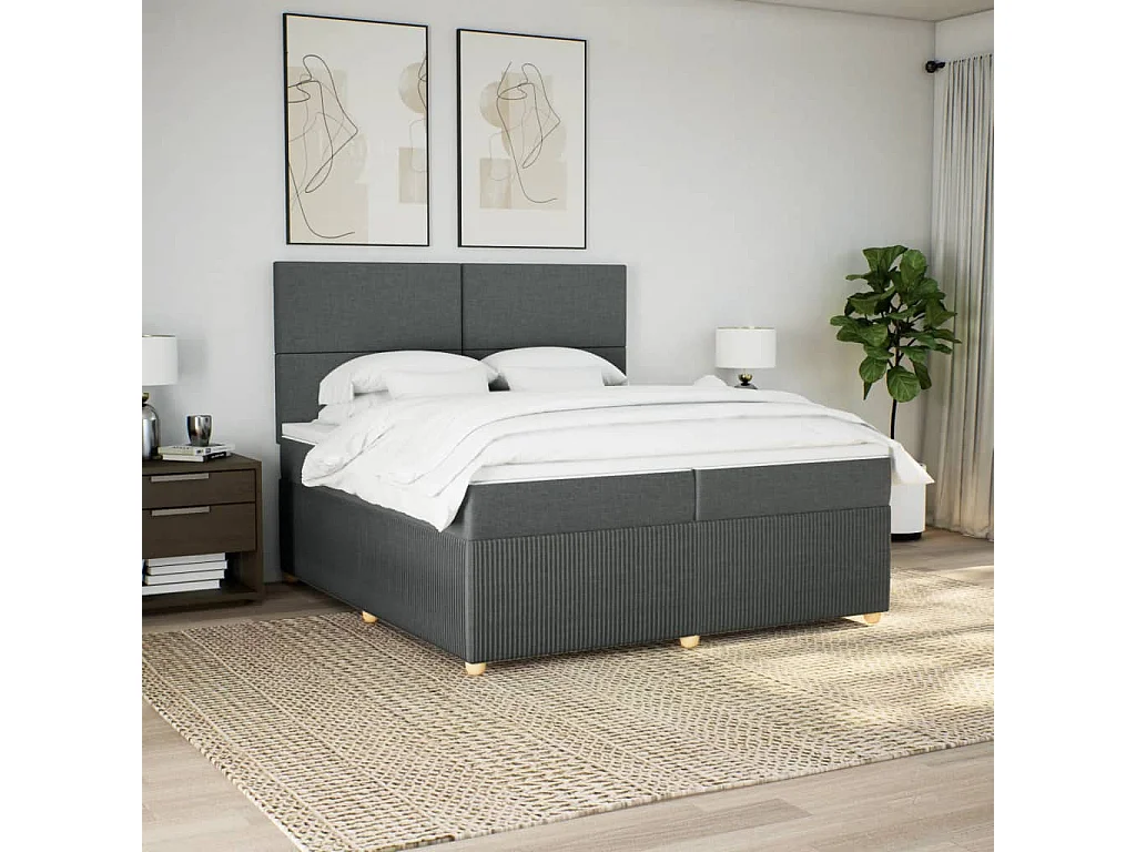 Sommier à lattes de lit avec matelas Gris foncé 200x200cm Tissu