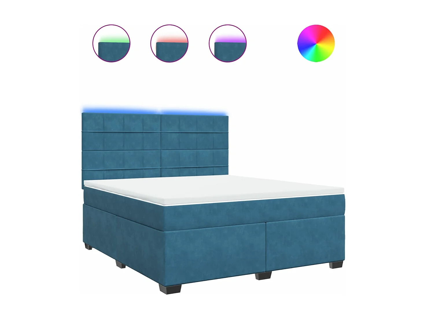 Cama box spring con colchón terciopelo azul 180x200 cm