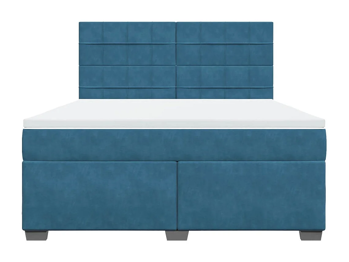 Cama box spring con colchón terciopelo azul 180x200 cm