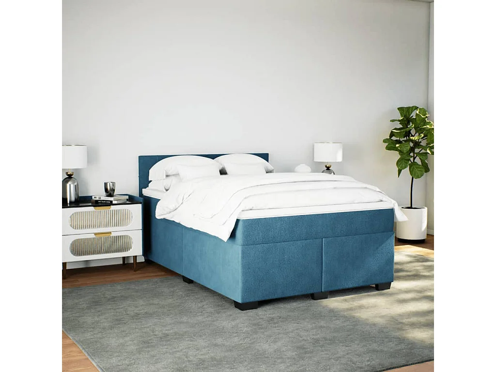 Cama com molas/colchão 160x200 cm veludo azul