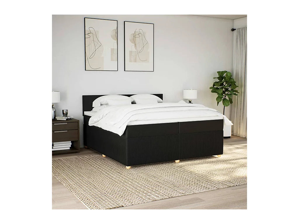 Sommier à lattes de lit avec matelas Noir 200x200 cm Tissu