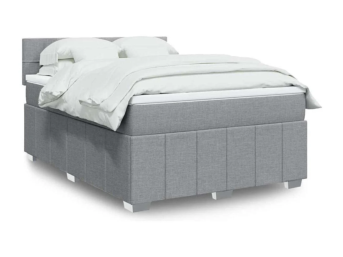 Cama box spring con colchón tela gris claro 140x190 cm
