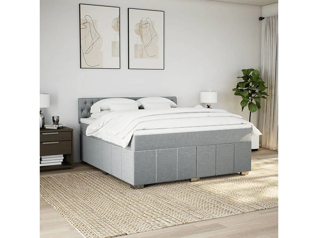 Sommier à lattes de lit avec matelas Gris clair 180x200cm Tissu