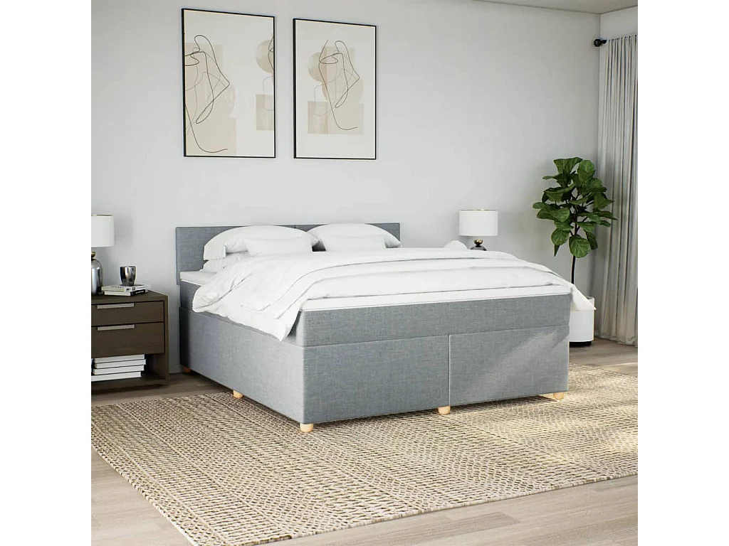 Cama box spring con colchón tela gris claro 180x200 cm