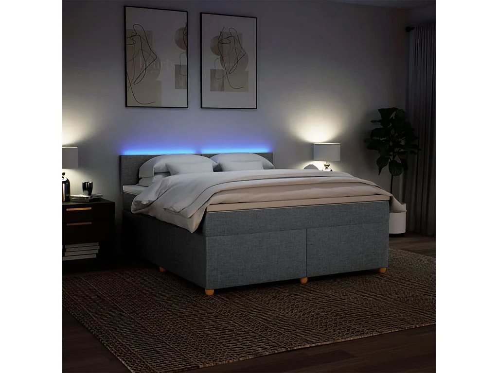 Cama box spring con colchón tela gris claro 180x200 cm