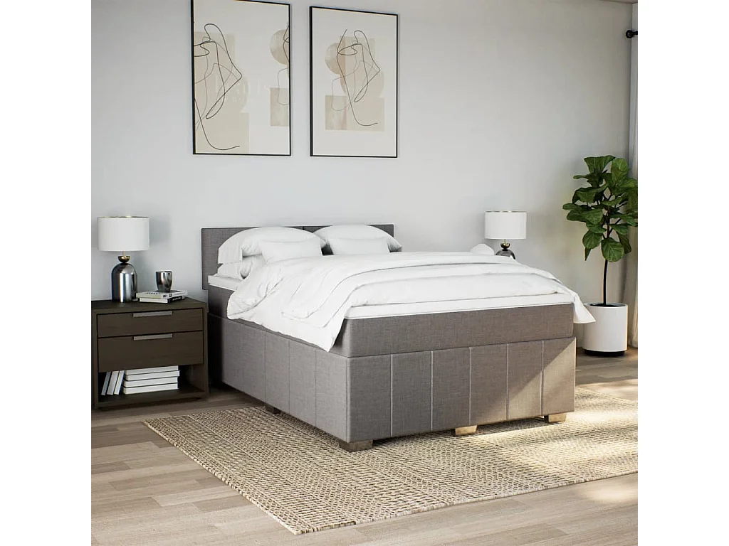 Sommier à lattes de lit avec matelas Taupe 160x200 cm Tissu