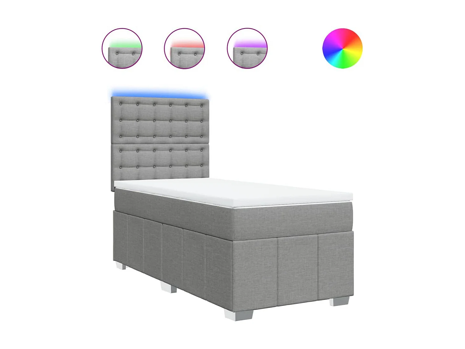 Cama box spring con colchón tela gris claro 90x200 cm