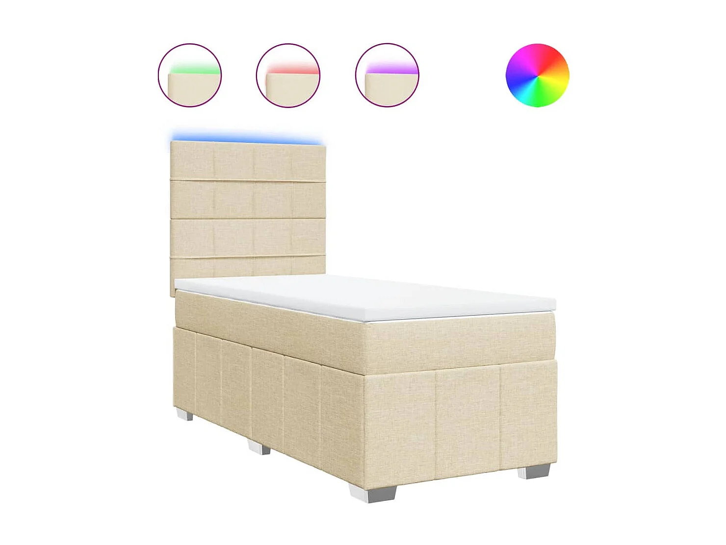 Cama box spring con colchón tela color crema 80x200 cm