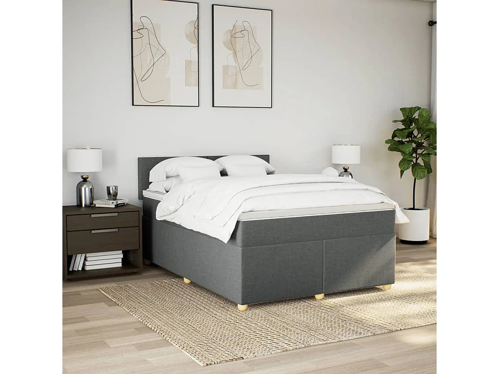 Sommier à lattes de lit avec matelas Gris foncé 140x200cm Tissu