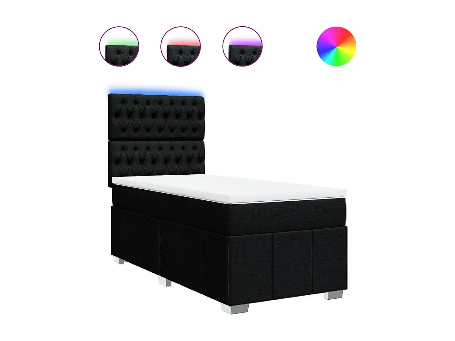 Cama box spring con colchón tela negro 90x200 cm