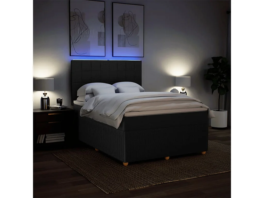 Cama com molas/colchão 140x190 cm tecido preto