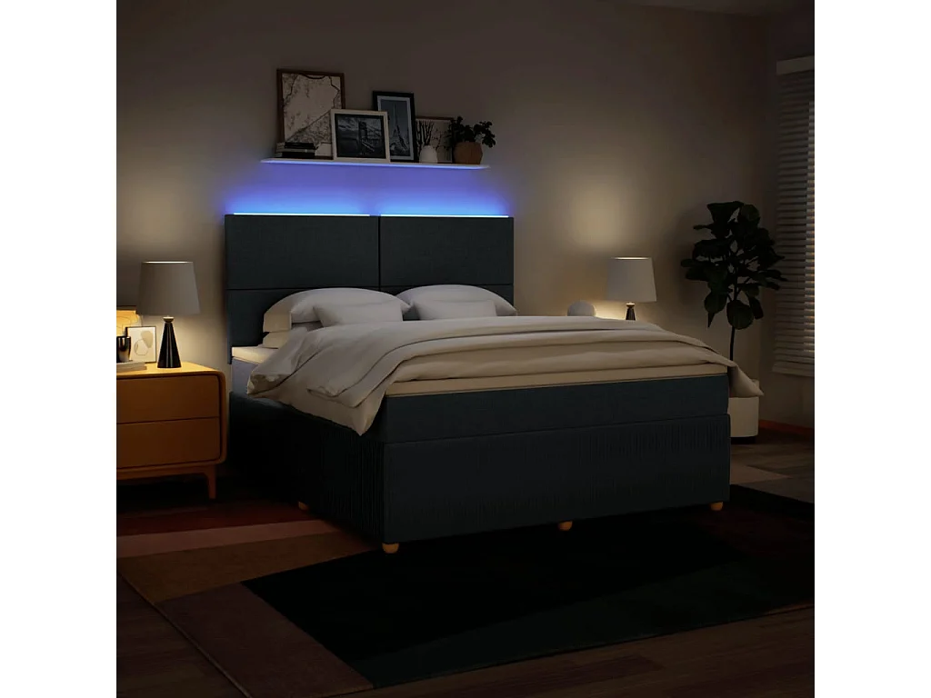 Sommier à lattes de lit avec matelas Bleu 180x200 cm Tissu