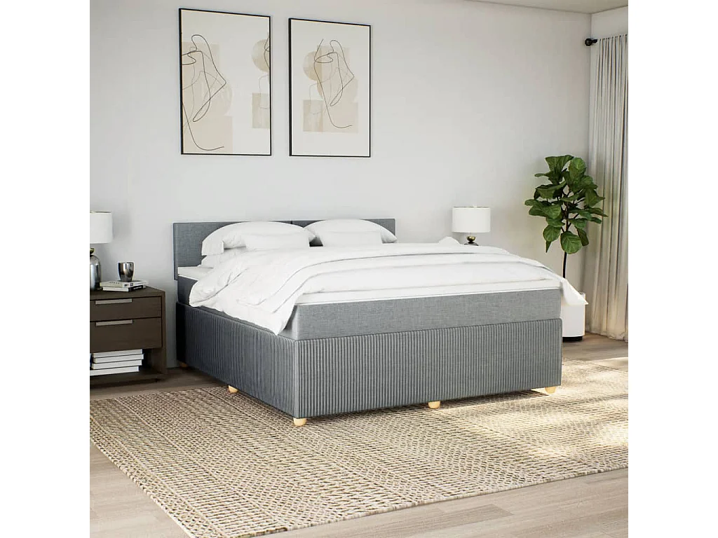 Cama box spring con colchón tela gris claro 180x200 cm