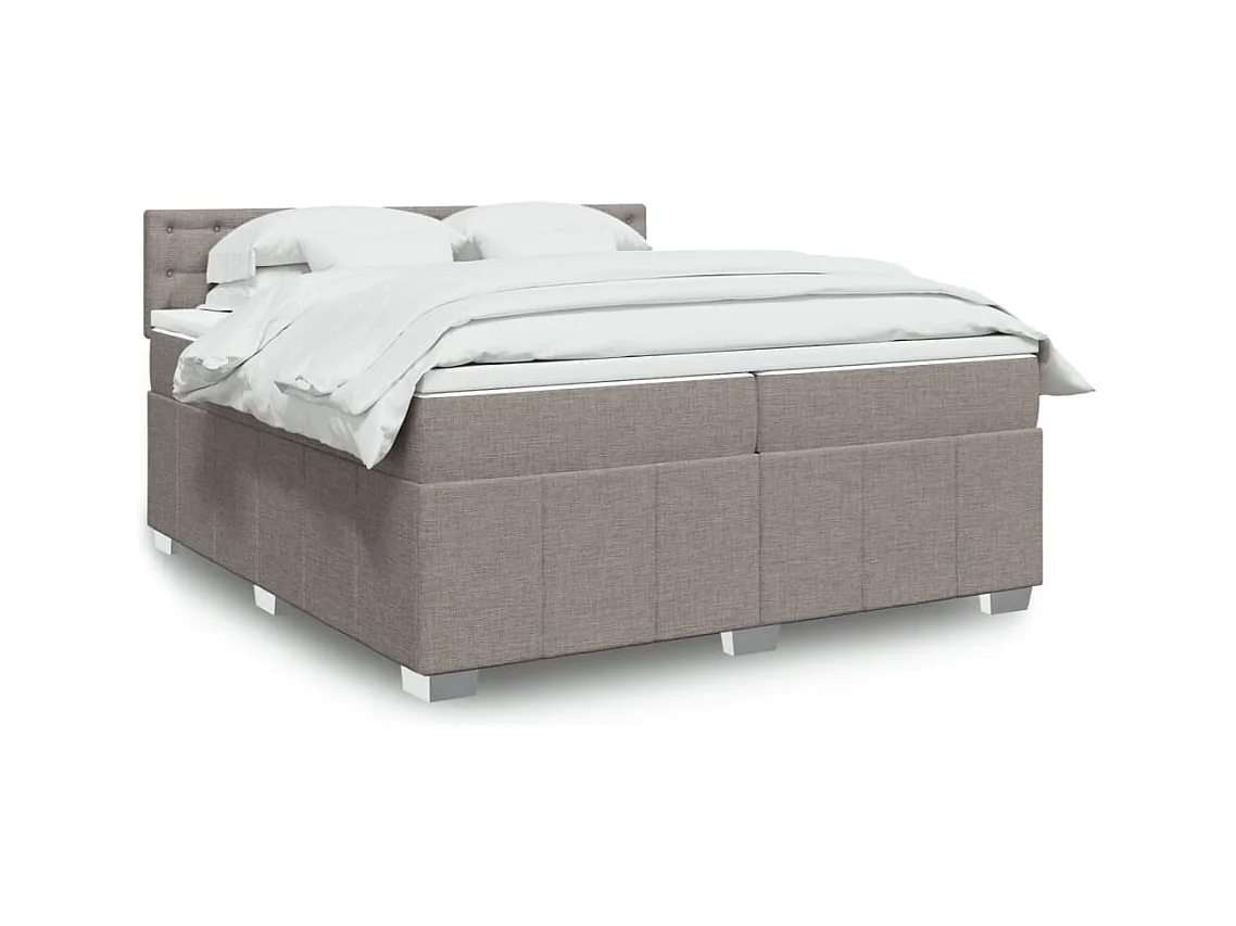 Cama box spring con colchón tela gris taupe 200x200 cm
