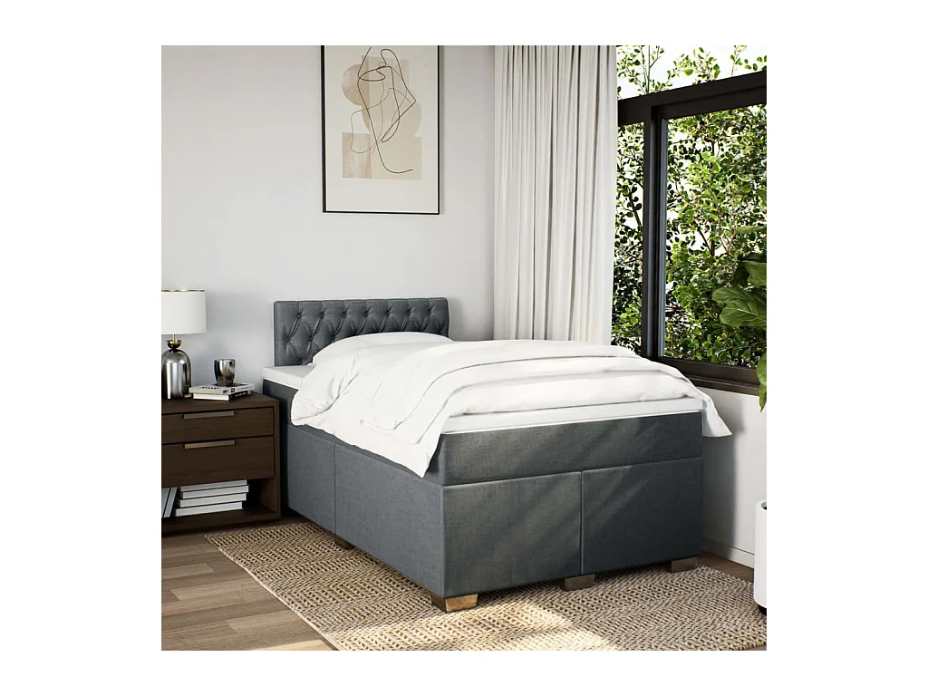 Cama boxspring com colchão 120x190 cm tecido cinzento-escuro