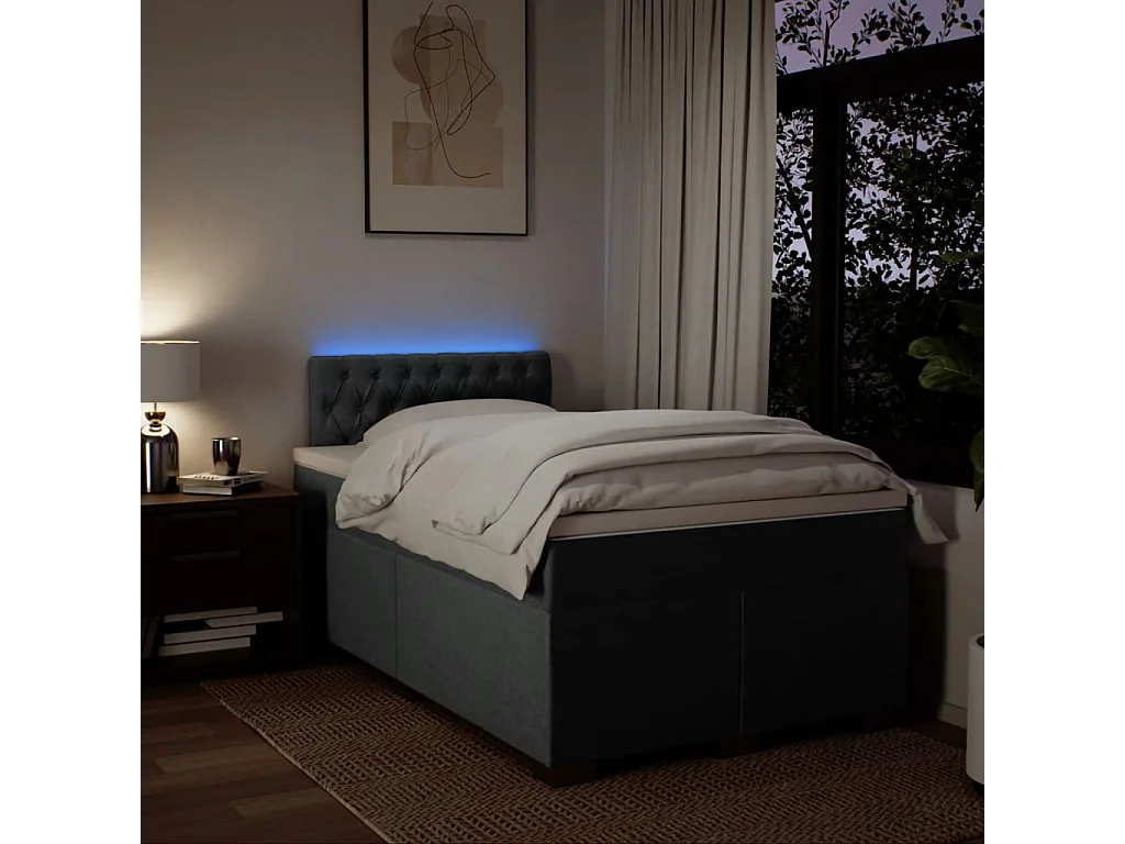 Sommier à lattes de lit avec matelas gris foncé 120x190cm tissu