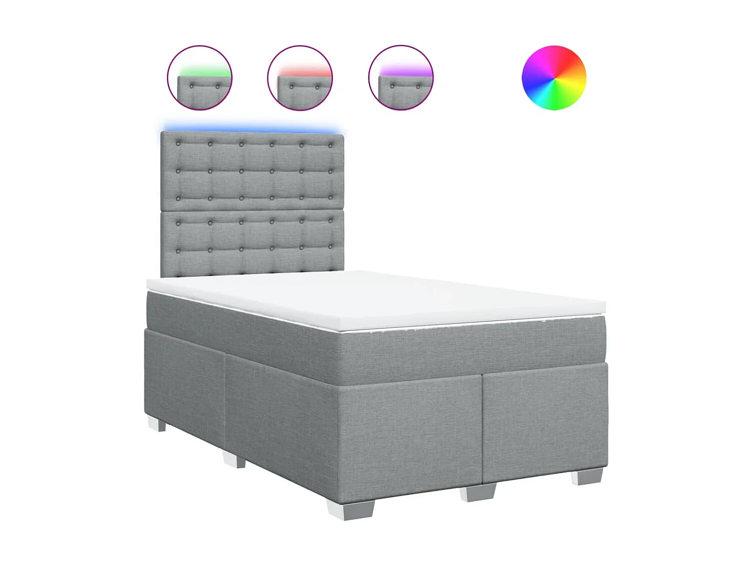 Cama box spring con colchón tela gris claro 120x190 cm