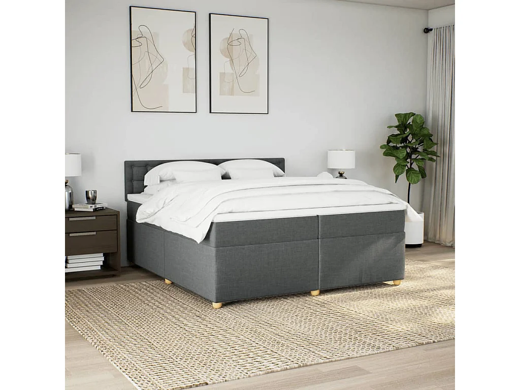 Sommier à lattes de lit avec matelas Gris foncé 200x200cm Tissu