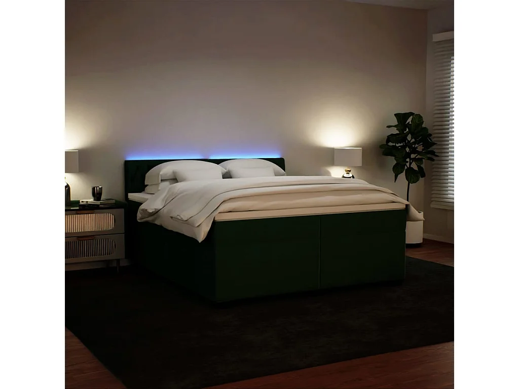 Sommier à lattes de lit et matelas Vert foncé 200x200cm Velours