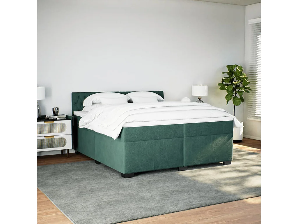 Sommier à lattes de lit et matelas Vert foncé 200x200cm Velours