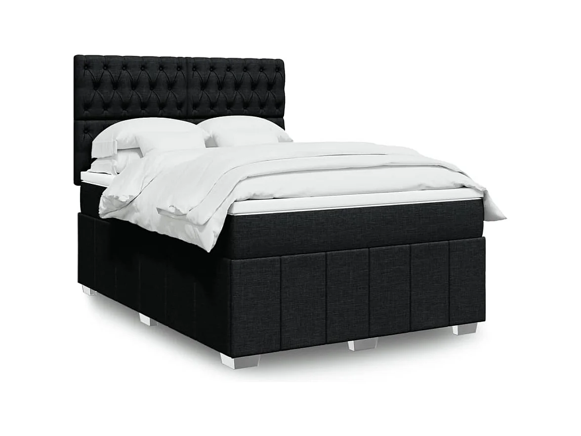 Sommier à lattes de lit avec matelas Noir 140x200 cm Tissu