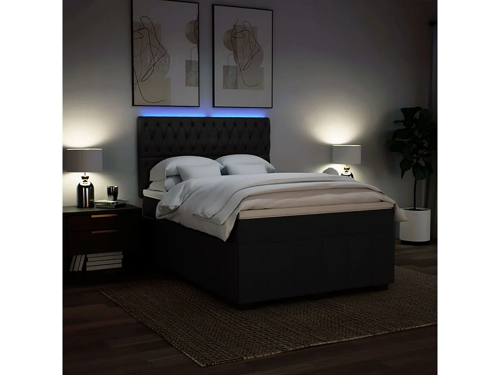 Sommier à lattes de lit avec matelas Noir 140x200 cm Tissu