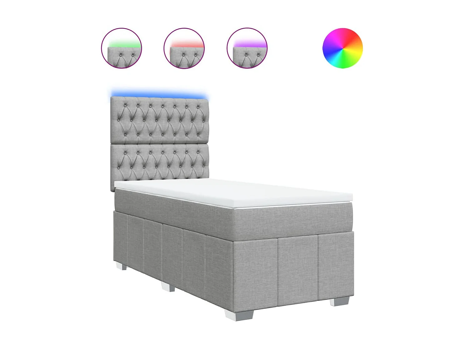 Cama box spring con colchón tela gris claro 80x200 cm