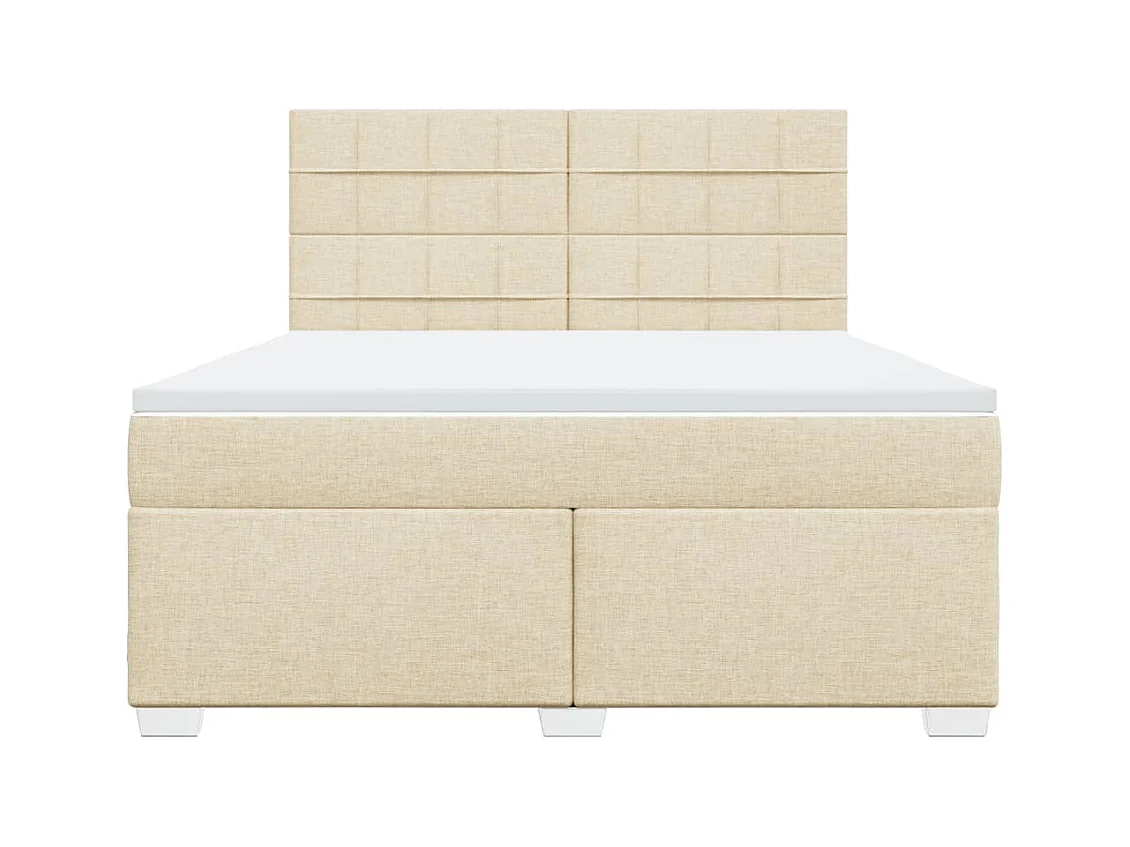 Cama box spring con colchón tela color crema 180x200 cm