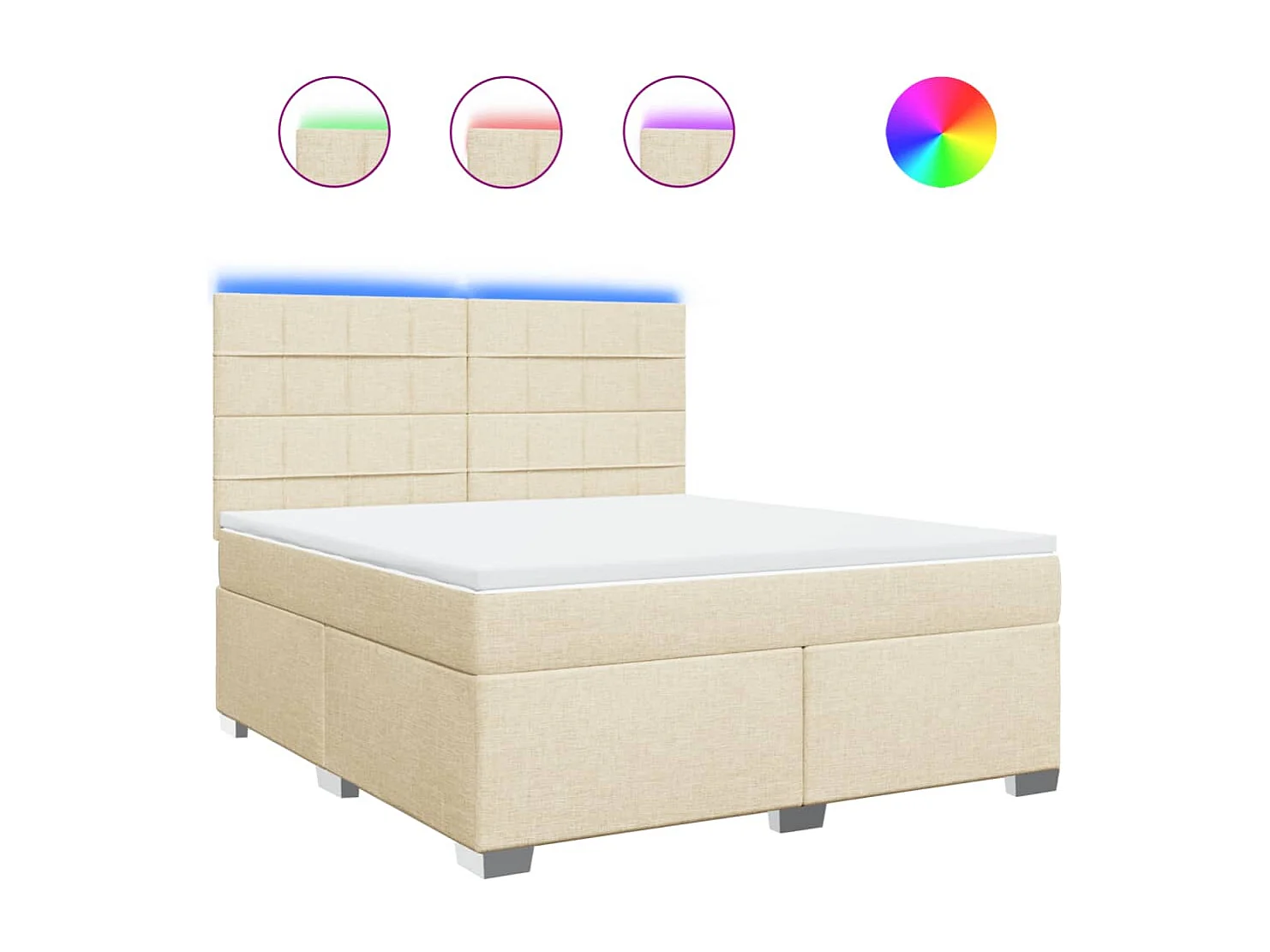 Cama box spring con colchón tela color crema 180x200 cm