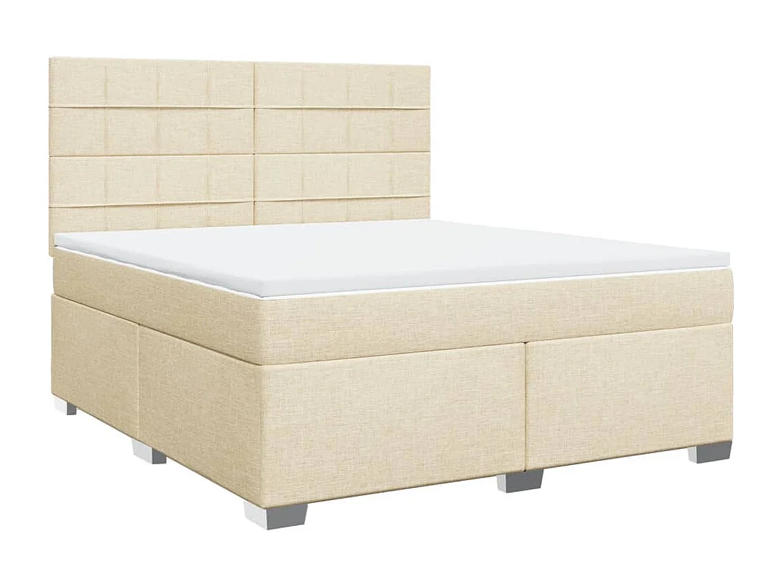 Cama box spring con colchón tela color crema 180x200 cm