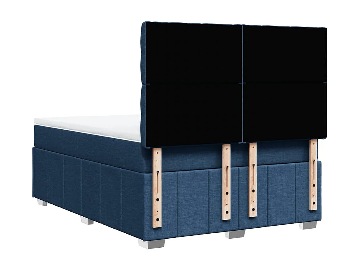 Cama box spring con colchón tela azul 160x200 cm