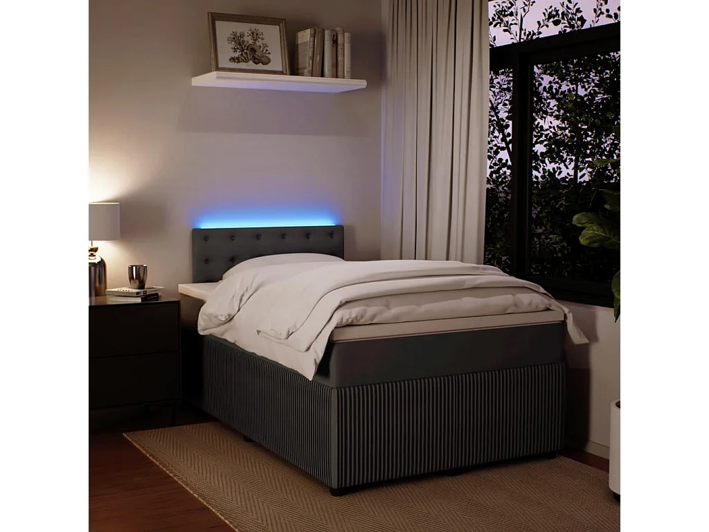 Cama box spring con colchón terciopelo gris oscuro 120x190 cm