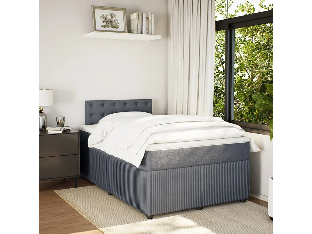 Cama box spring con colchón terciopelo gris oscuro 120x190 cm