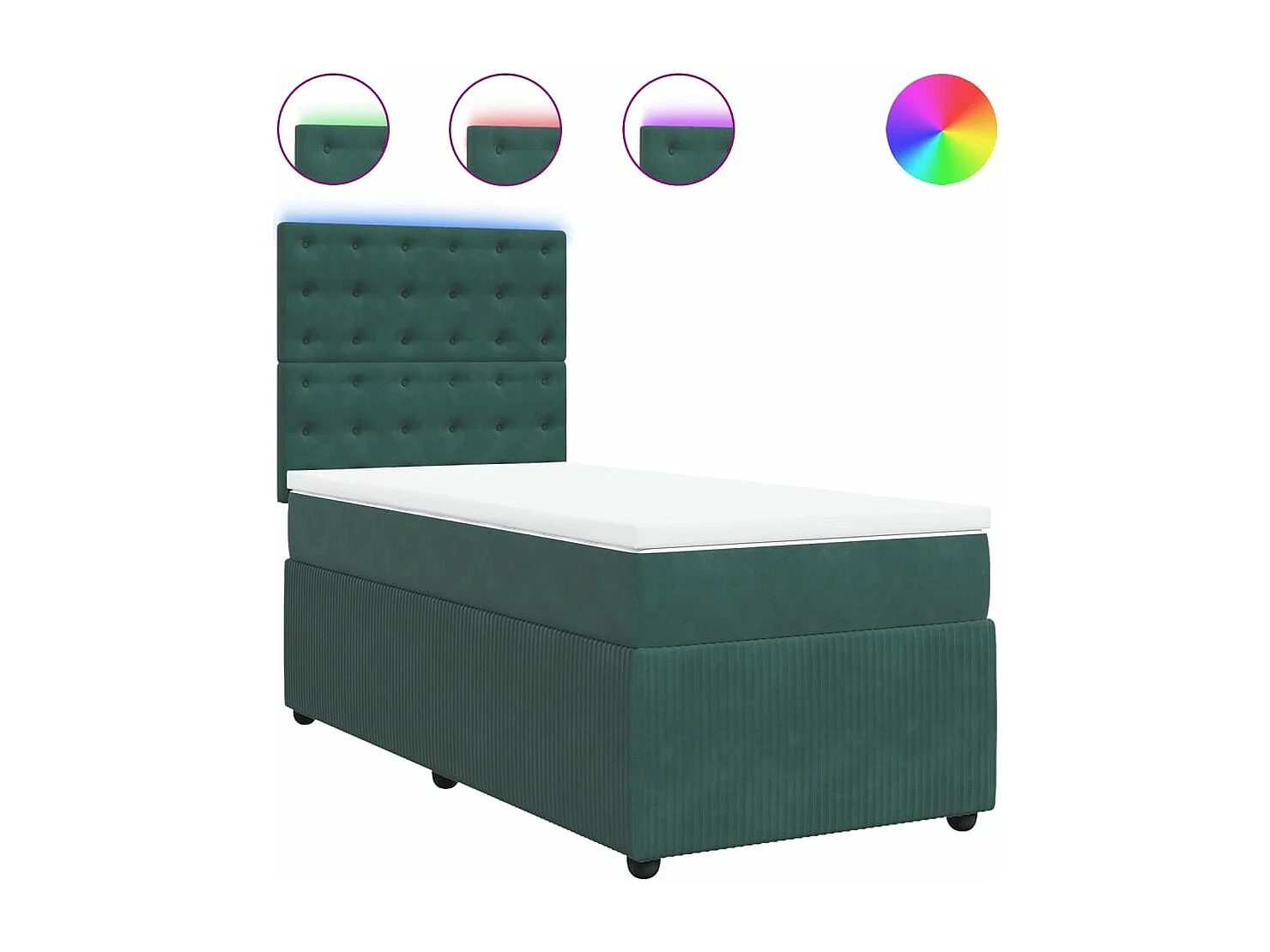 Cama box spring con colchón terciopelo verde oscuro 90x200 cm