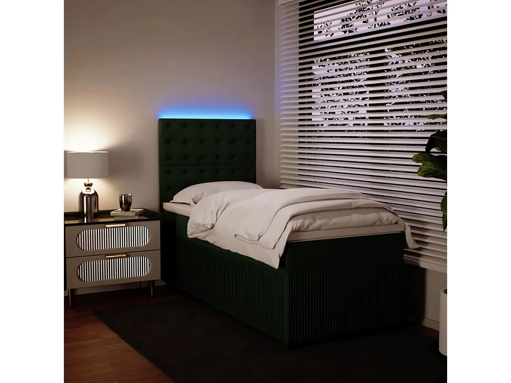Cama box spring con colchón terciopelo verde oscuro 90x200 cm