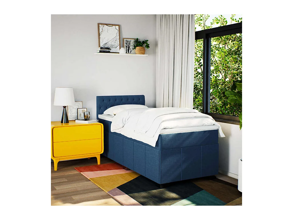 Sommier à lattes de lit avec matelas Bleu 90x190 cm Tissu
