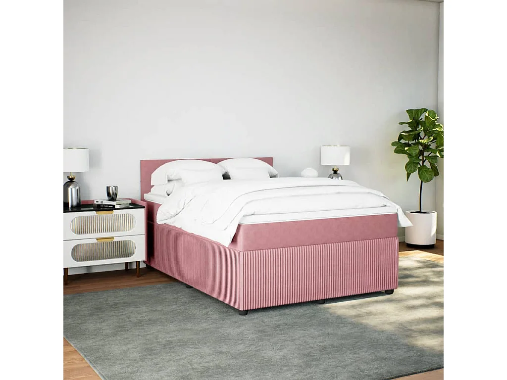 Cama box spring con colchón terciopelo rosa 140x190 cm