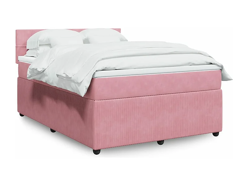 Cama box spring con colchón terciopelo rosa 140x190 cm