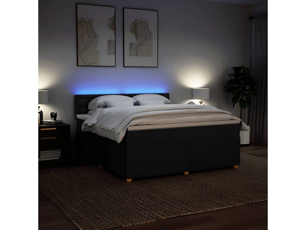 Sommier à lattes de lit avec matelas Noir 180x200 cm Tissu