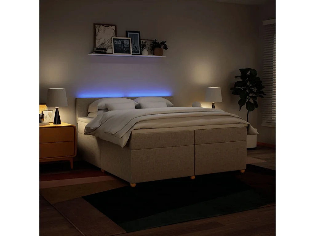 Cama com molas/colchão 200x200 cm tecido cor creme