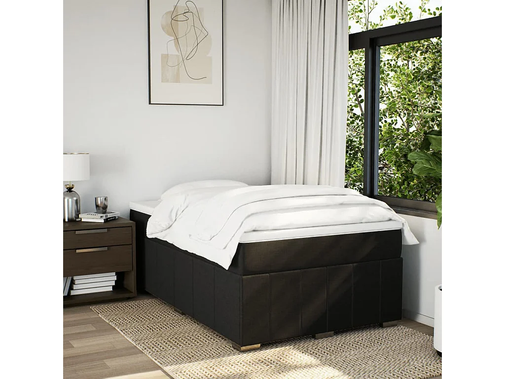 Sommier à lattes de lit avec matelas noir 120x190 cm tissu