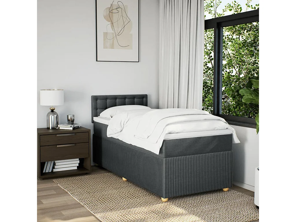 Sommier à lattes de lit avec matelas Gris foncé 100x200cm Tissu
