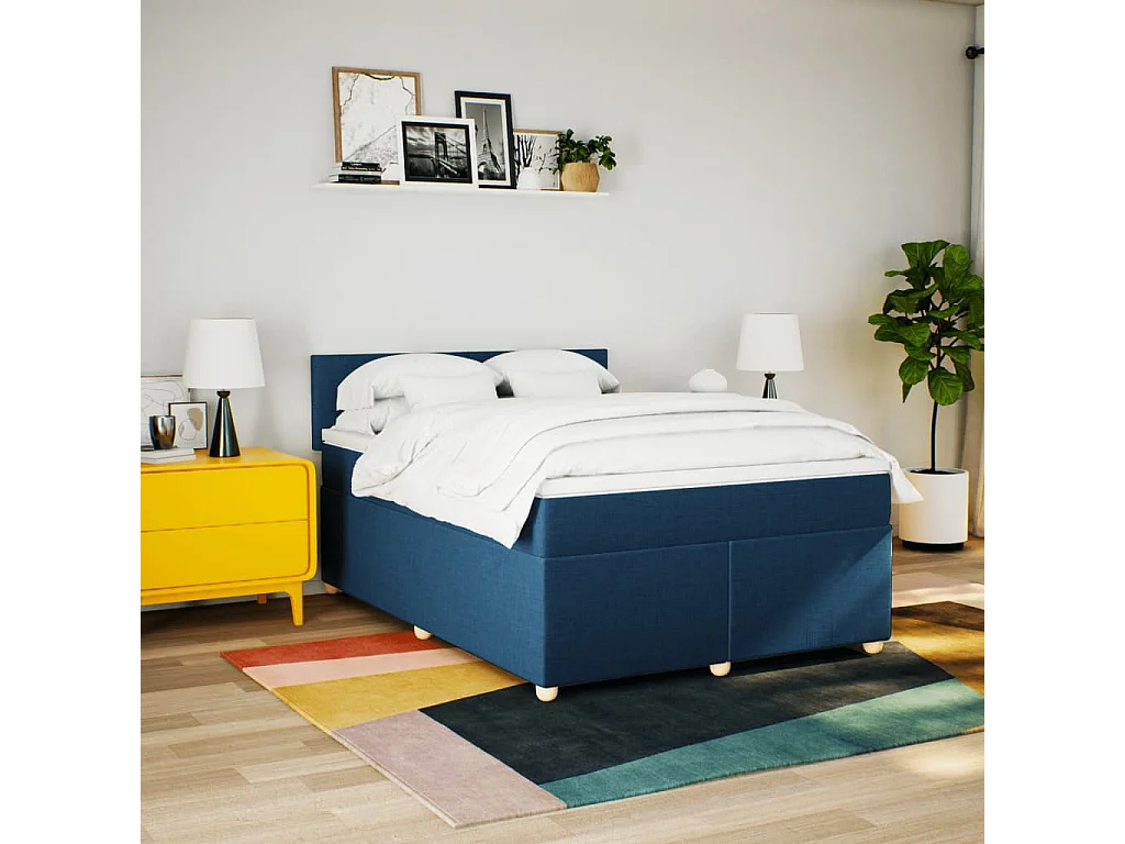 Sommier à lattes de lit avec matelas Bleu 160x200 cm Tissu